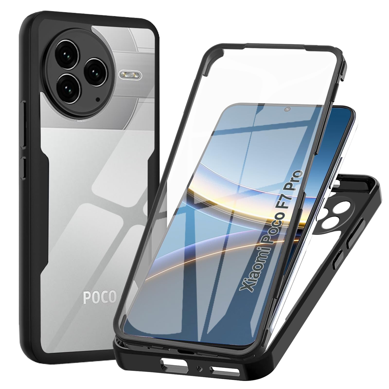 

Прозрачный чехол 2в1 высокого качества для Xiaomi Poco F8 Pro Ultra F7 Pro Ultra PC Рамка Полное покрытие Защита камеры Противоударный чехол Funda Poco F7 Pro чёрный