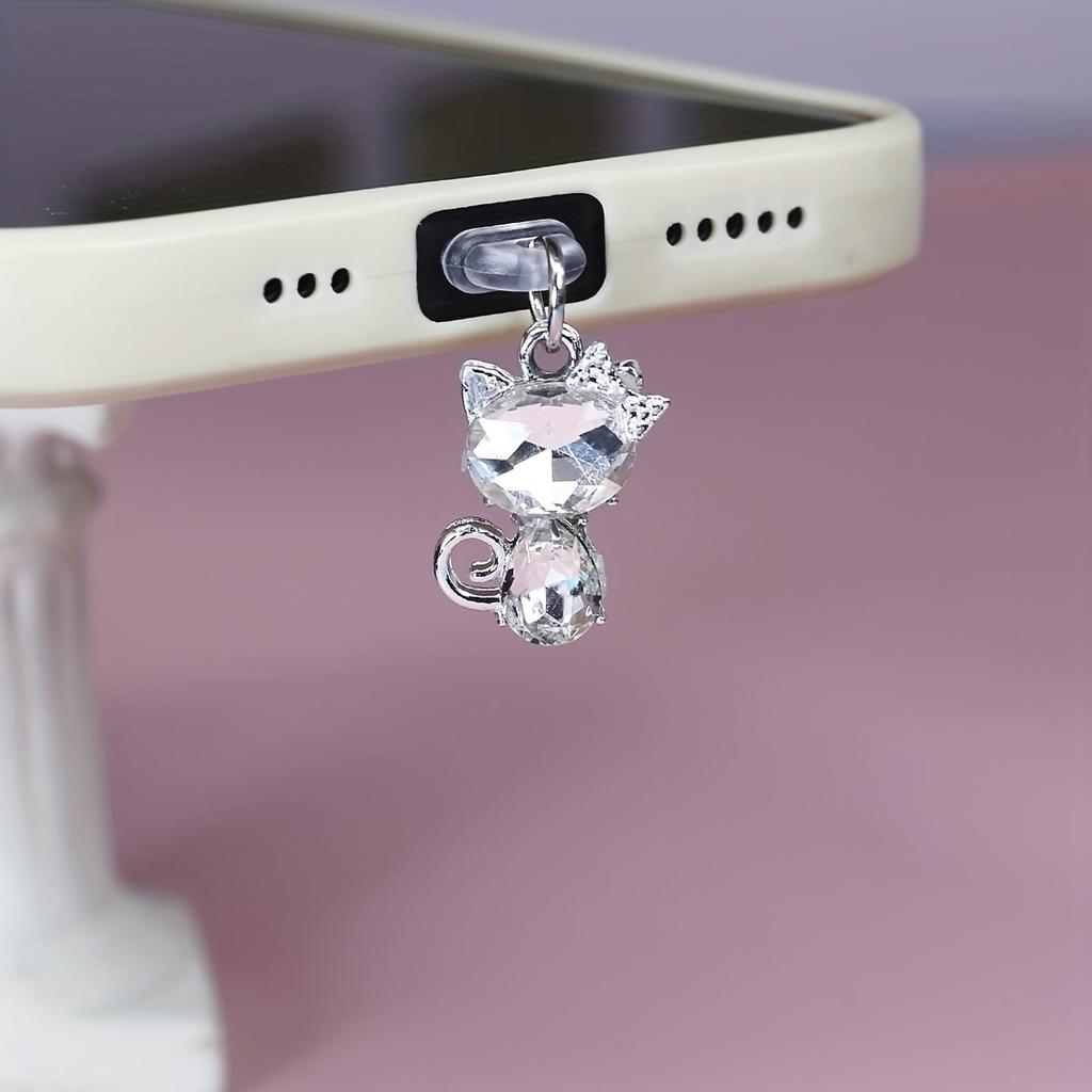1 Stück Funkelnder Zirkonia Kristall Katze Handy Staubschutzstecker - Robuste Silikon Staubabdeckung, Stilvolles Geschenkzubehör