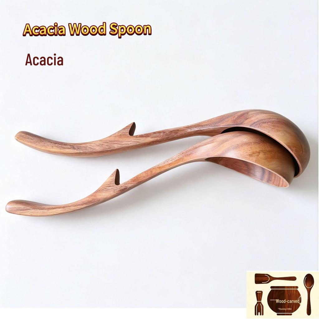 Teak & Acacia Wood Salad Bowl Set with Spoon and Hook
