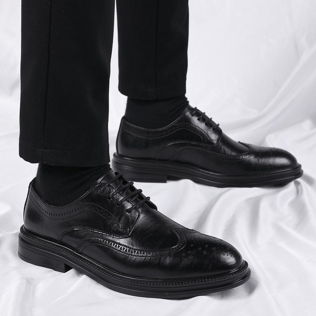 Business Dress Casual Shoes British Groom Leather Heightening Suit Soft Sole Wedding Leather Shoes Men's Spring Job