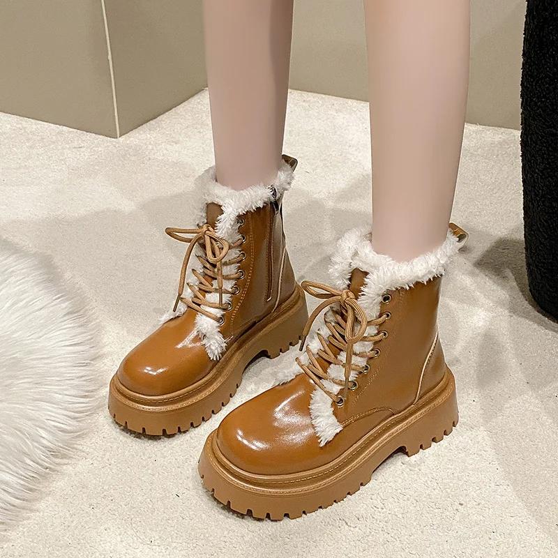 2024 Winter New Thick Soled Women's Boots British Wind Plus Fleece Thickened Warm Women's Short Boots Size 35-42