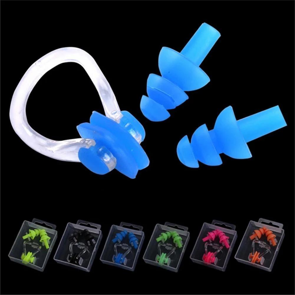 W32 Swimming Earplug Nose Clip Set Three-layer Silicone Waterproof For Surfing Diving Swimming