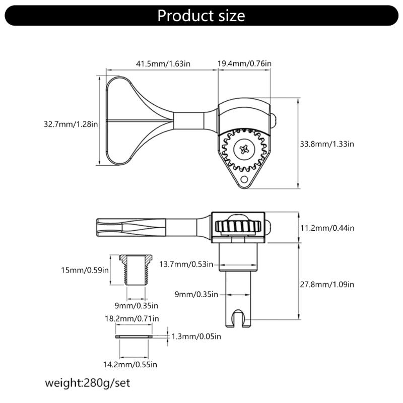Electric Bass Tuner Peg 4 String Bass Machine Head Knobs Open Gear Bass Tuning Pegs for Electric Guitar Bass Hardware
