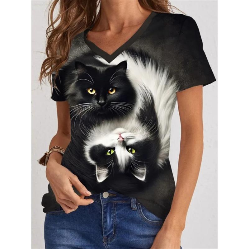 Women's T Shirt Cat Graphic Animal Stylish Classic Casual Short Sleeve Crew Neck Regular