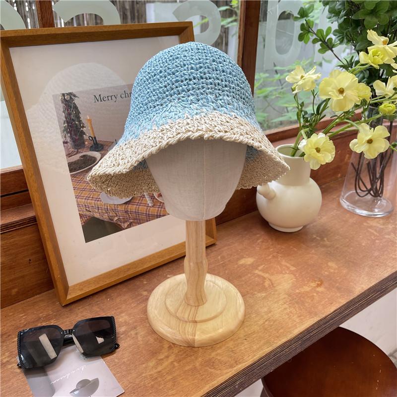 

Hat Style Versatile Minimalist Contrasting Colors Womens Sunshade Fisherman Hats Blue Beige