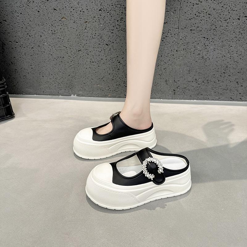 

Баотоу Мэри Джейн полушлепки женские летние кожаные на толстой подошве, повседневные ленивые люди педалируют прохладные шлепки 35 чёрный