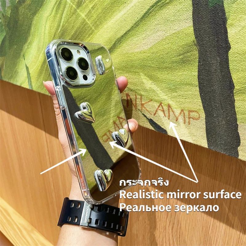 Husă transparentă din silicon moale cu inimă drăguță în stil coreean pentru iPhone 15 13 Pro Max 14 11 12 XR 7 8 Plus SE husă argintie cu oglindă