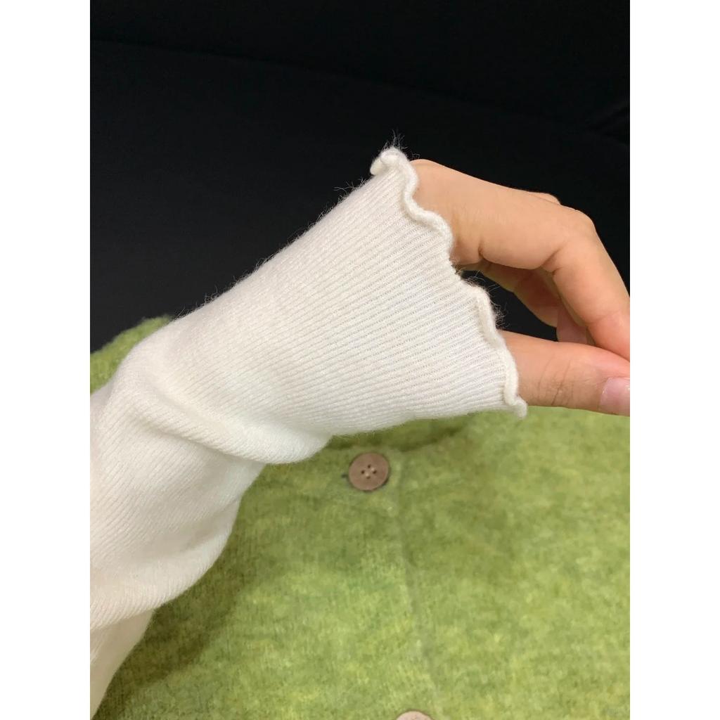 Autumn and winter high-end small stand-up collar inner bottoming shirt, fungus edge long-sleeved shirt, women's gentle slim-fitting and thin top