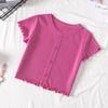 Girls' Thin Short-sleeved T-shirt Summer Children's Casual Loose Medium and Small Children's Solid Color Short-sleeved Top