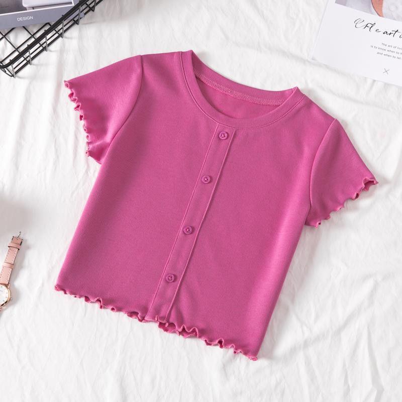 Girls' Thin Short-sleeved T-shirt Summer Children's Casual Loose Medium and Small Children's Solid Color Short-sleeved Top