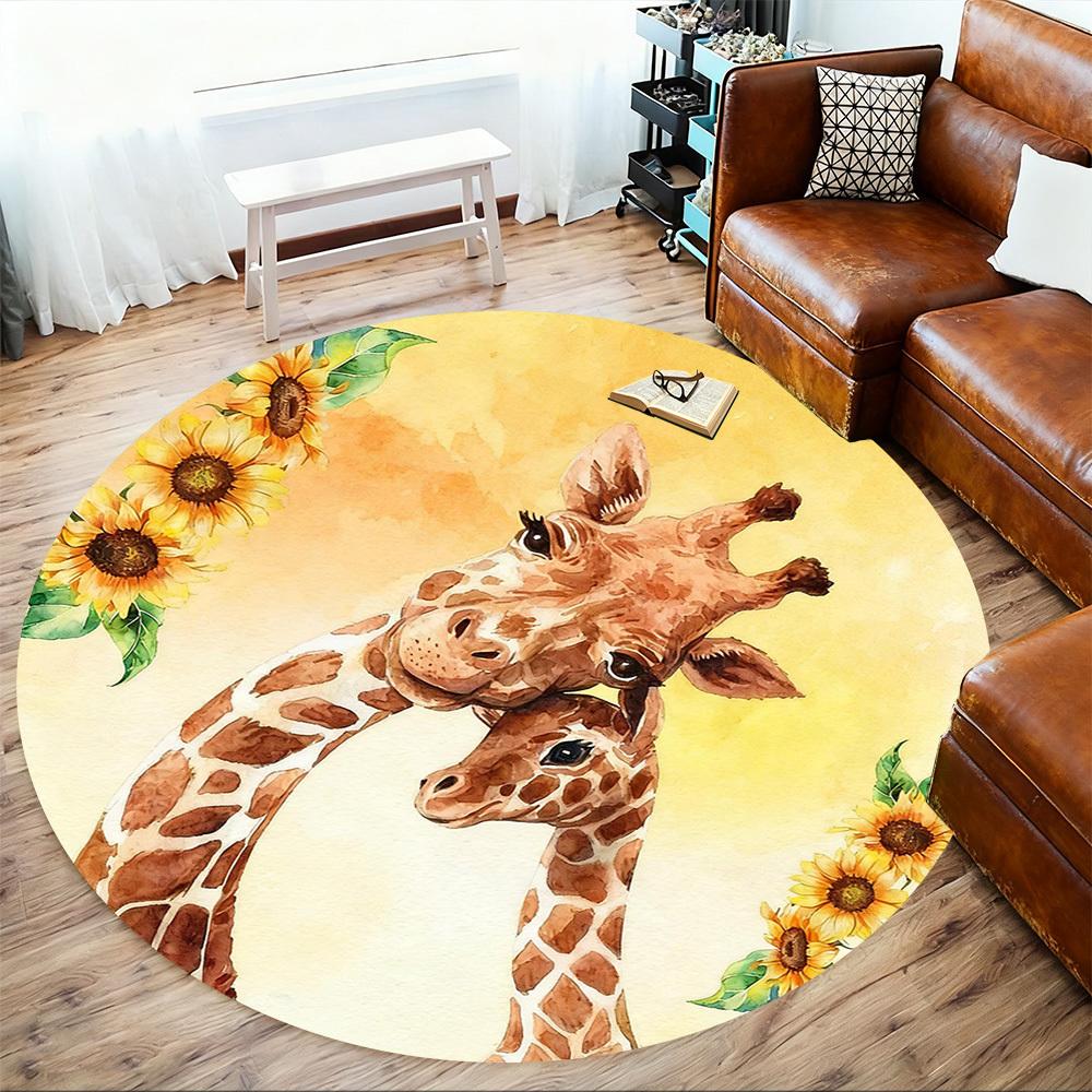 1pc Giraffe Sunflower Round Chair mat office Area Rug - Non-Slip, Floor Mat for Office, Bedroom, and Indoor Decor p127284