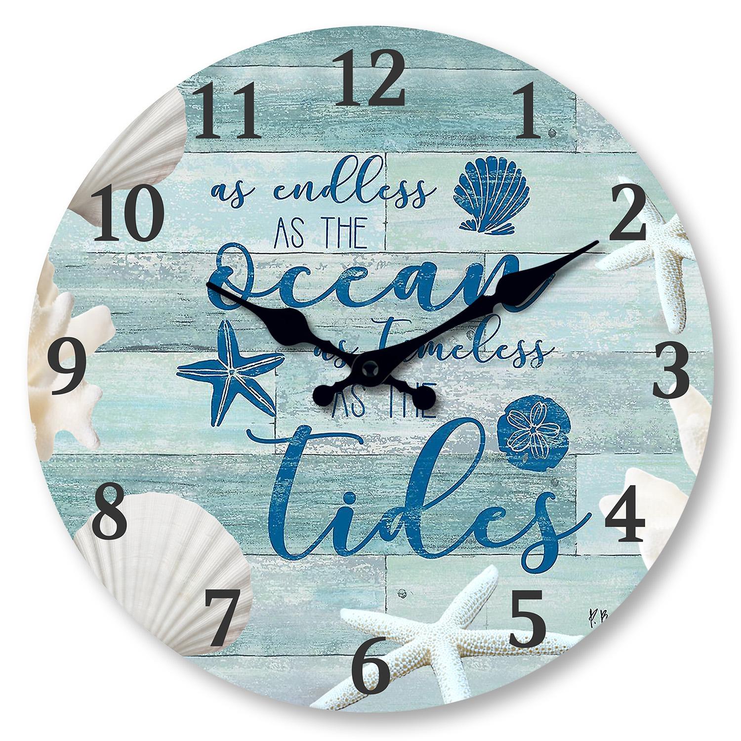 Summer Premium-Quality Beach Premium-Quality Shell First-Class Pattern Premium-Quality Wooden Superior-Grade Wall First-Class Clock Premium-Quality (as the picture,10 Inch)