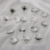 Bohemian Retro Antique Silver Lotus Ring Set for Women - 15 Pieces