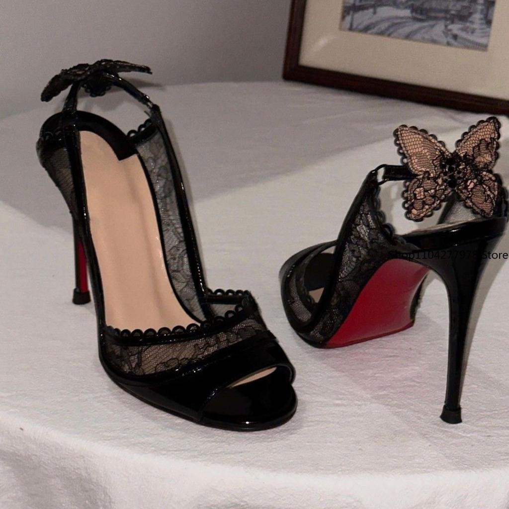 Fashion Sexy Lace Bowknot Thin High Heels Women Fish Mouth Elegant Designer Striptease Banquet Dress Shoes Fashion Brand Sandals Women