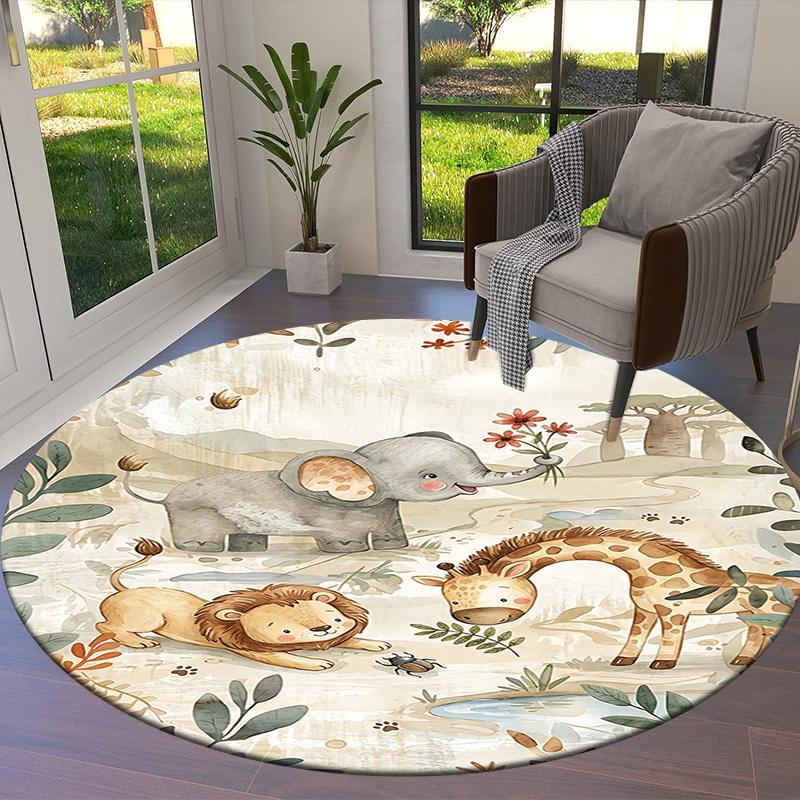 1 Stück Safari Elefant Rutschfester Runder Teppich, Büro, Familie, Schlafzimmer, Großer Teppich Innen Teppiche, Lebendige Farben-Z0496