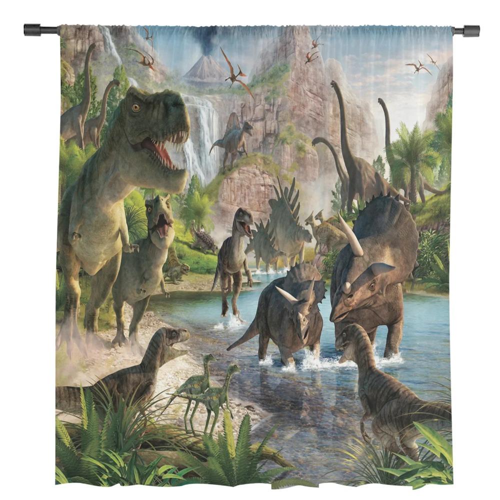 Animated Cartoon Dinosaur Character Soft Tulle Curtains for Living Room Printed Design Transparent Transparent Fabric Curtain Bedroom Window