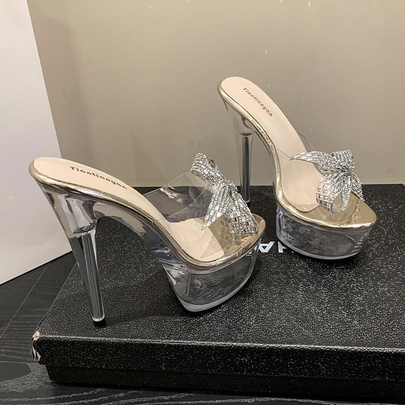 Sommer spitze wasserdichte Tisch modische neue transparente Gürtel dicker Absatz super hoher Absatz lässige Mode Sandalen Damen Hausschuhe