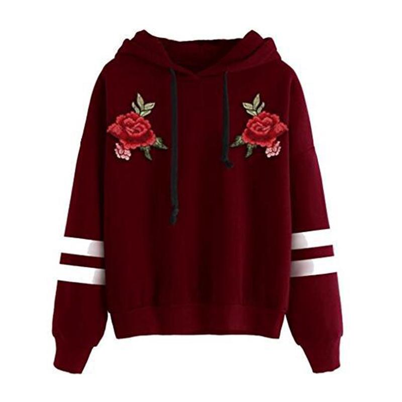 

Женский пуловер с вышивкой розы и длинными рукавами, свободная толстовка S вино красного