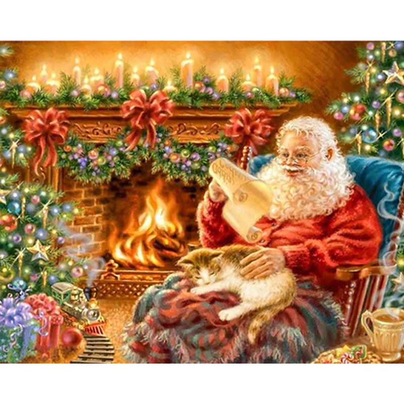 DIY 5D Diamond Painting Santa Claus Diamond Embroidery Winter Snow Tree Cross Stitch Full Round Drill Mosaic Christmas Gift