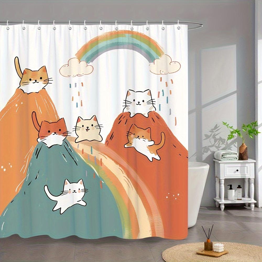 

Waterproof Shower Curtain With Adorable Cats On Rainbow Mountains For A Fun And Whimsical Bathroom Decoration W60H190(CM)-1 Pcs