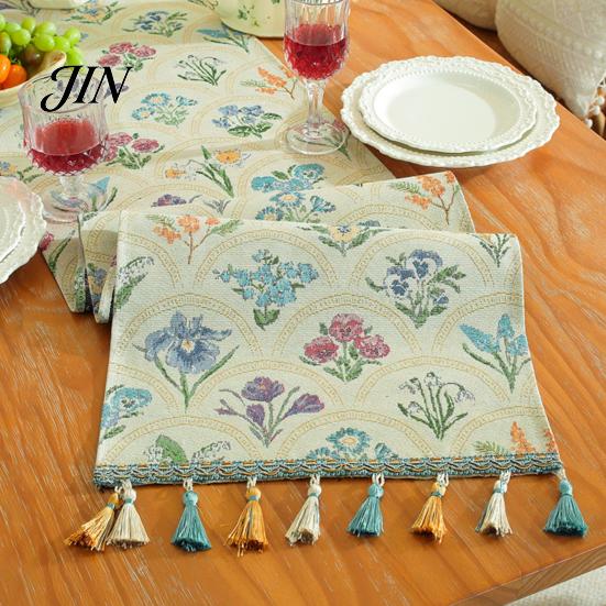 Classic Style Table Runner Jacquard Floral Runner, Vintage with Tassel Edges, Heat Resistant Farmhouse for Wedding Baby Shower Dining Decor