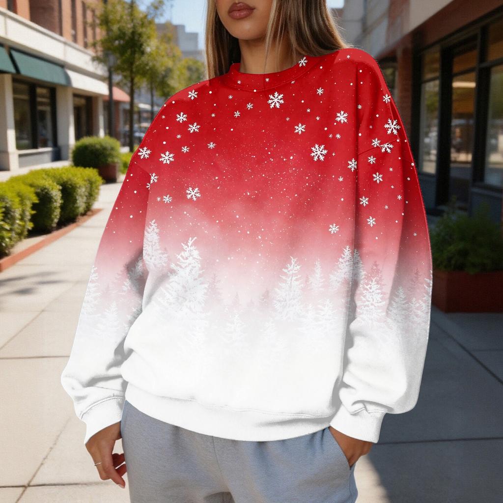 Women's Trendy Christmas Graphic Crewneck Sweatshirt Lightweight Casual Pullover Top for Holiday
