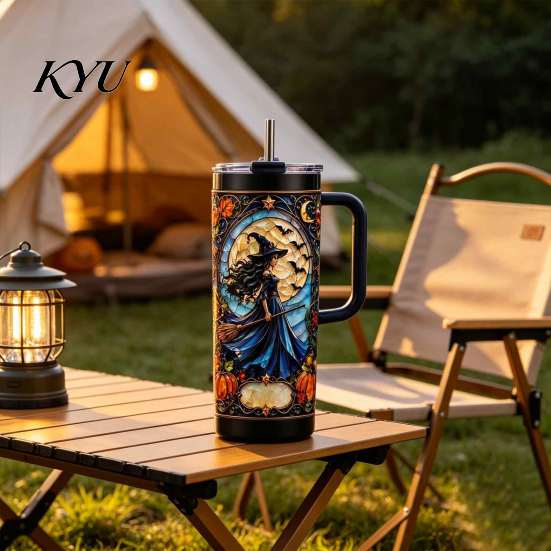Sweat Free Stainless Steel Mug 40oz Witch Tumbler, Halloween Gothic Cup Durable Travel Tumbler for Commuting with Handle, Insulated Coffee Cup, Gifts