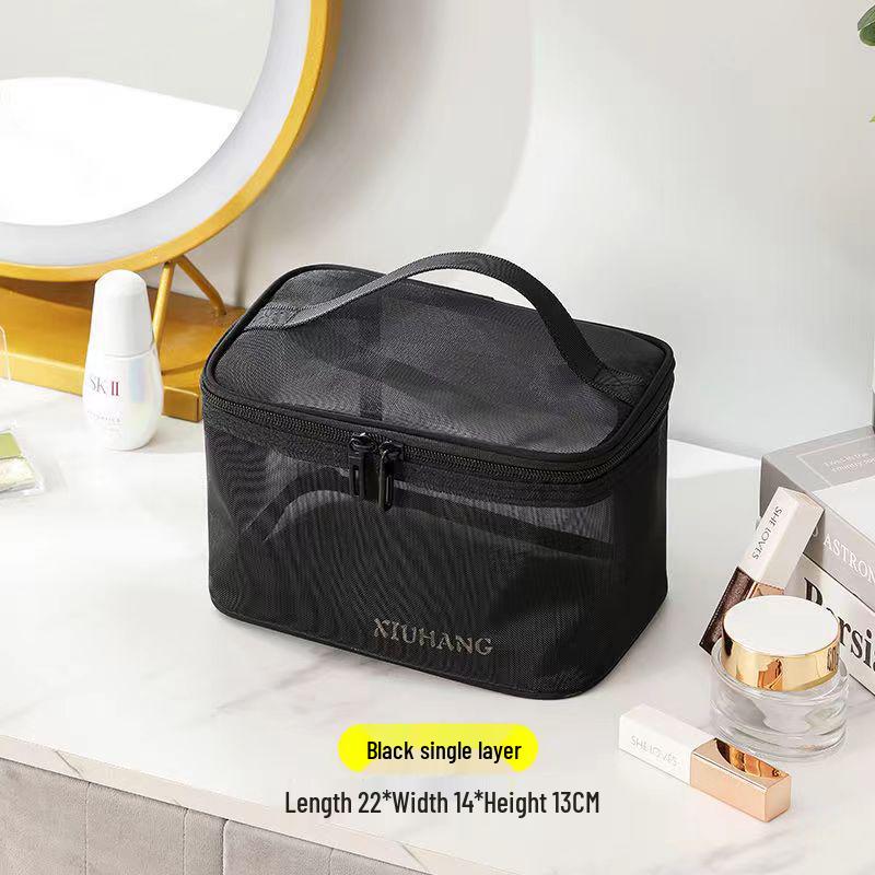 Double Layer Transparent Makeup & Toiletry Bag with Mesh Compartments