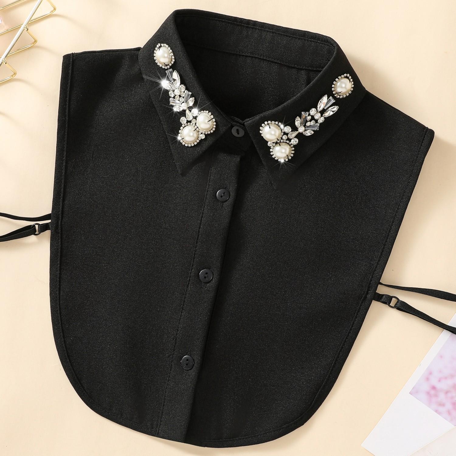 Korean Style Chiffon Beaded Pearl False Collar for Women чёрный