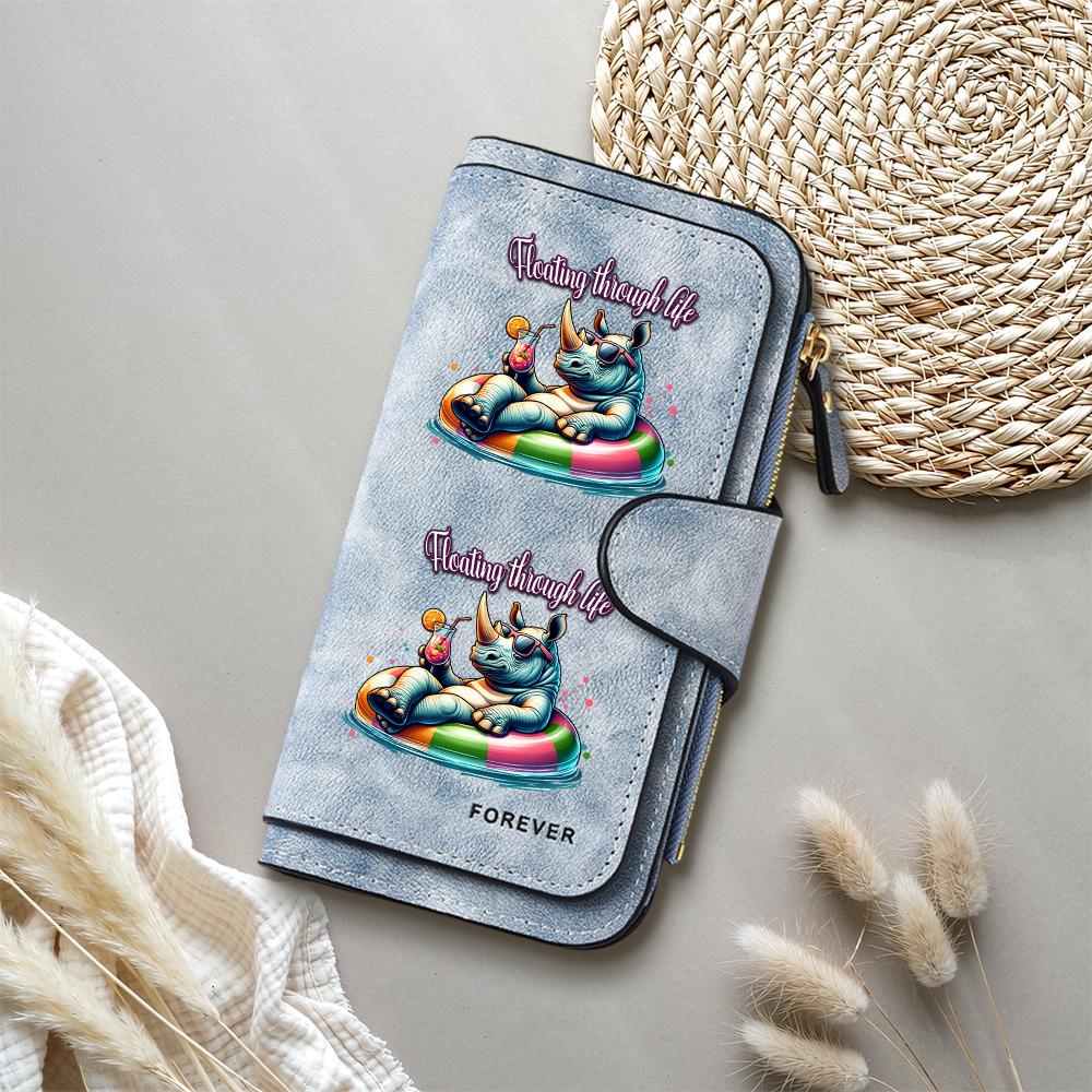 Cute Rhino Printed Long Wallet Fashion Casual Portable Large Capacity Card Holder Daily Use Purse