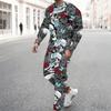 Men Vintage Green Background Skull Blue Butterfly Leaf Print Long Sleeve Sweatshirt Jogger Pants Two Piece Suit