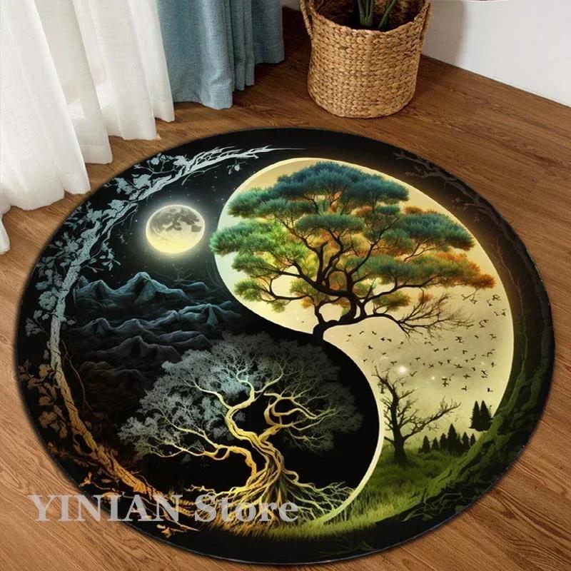 3D Viking Yggdrasil Tree of Life Area Rug Round Carpet Rugs for Living Room Bedroom Sofa Decoration Kids Play Non-slip Floor Mat