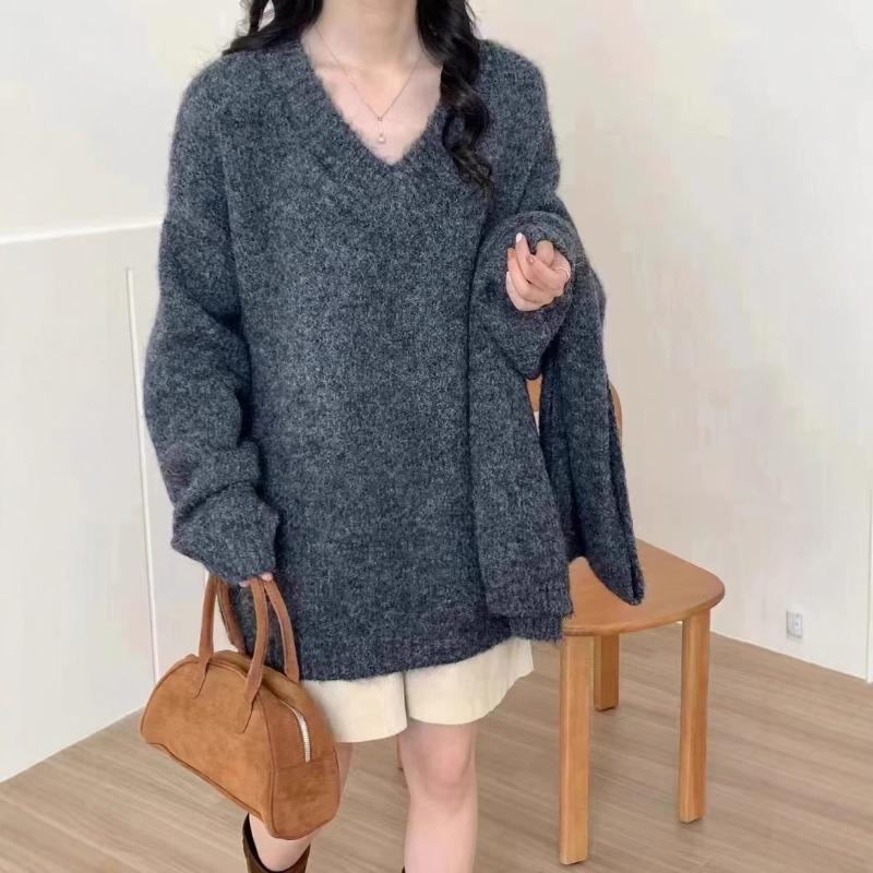 Lazy with scarf knitted pullover sweater women's autumn and winter loose soft waxy fashion versatile knitted sweater women