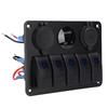 5 Gang Rocker Switch Aluminum Panel with Blue Backlight Dual USB Ports Volt Meter Waterproofing On Off Toggle Switch