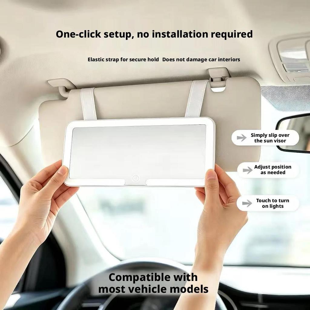 Car Sun Visor Clip‑on Makeup Mirror Rechargeable LED 3‑Color Fill Light Touch Sensitive Control HD Vanity Mirror Portable Auto Interior Mirrors6