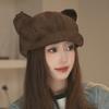 Autumn/Winter Japanese Cute Bear Ears Suede Octagonal Painter Hat - Women's Simple, Versatile & Face-Flattering Design