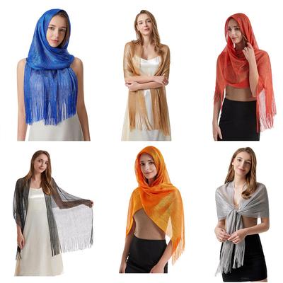 Sparkling Metallic Shawl with Fringes, Wedding Evening Wrap