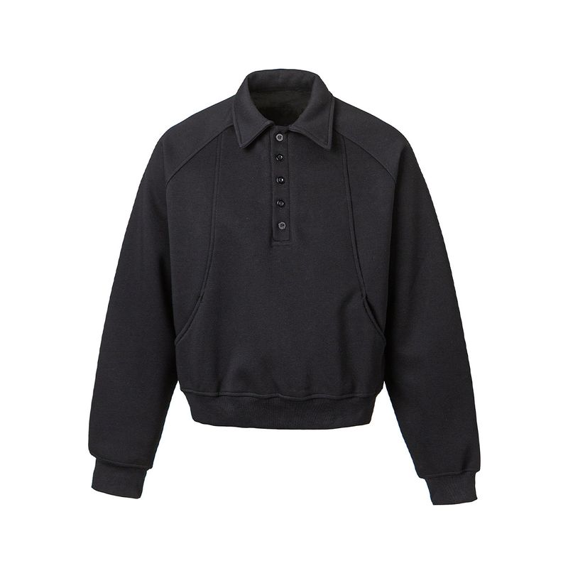 

Men s American-Style Deconstructed Patchwork Polo Collar Sweatshirt for Men and Women, Autumn 2025, Loose Casual Couple Long-Sleeve Top Black XL