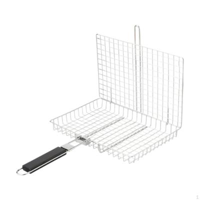 Barbecue Grill Basket with Removable Handle Foldable Portable Net BBQ Tool Stainless Steel for Party