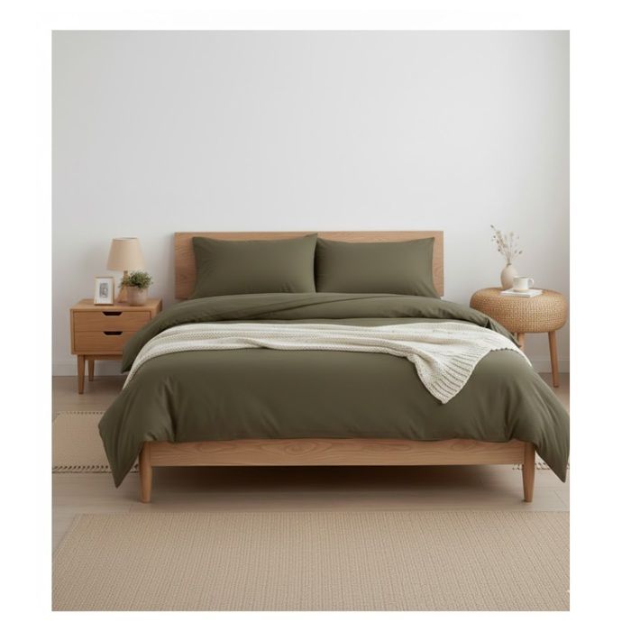 Housse de couette 220 x 240 cm Contemporain uni kaki