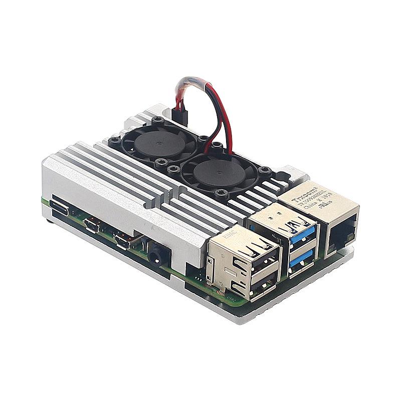 Raspberry Pi 4B/3B+ Robustes Aluminiumgehäuse mit Dual-Lüfter-Kühlkörper