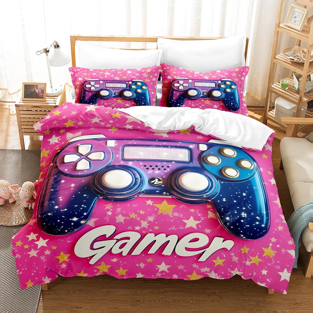 Pink Star Gamepad pattern Bedding Set Twin Full Size Comforter Sets Bed Sheets Set Bedding Set Bedroom For Home Decor for girls