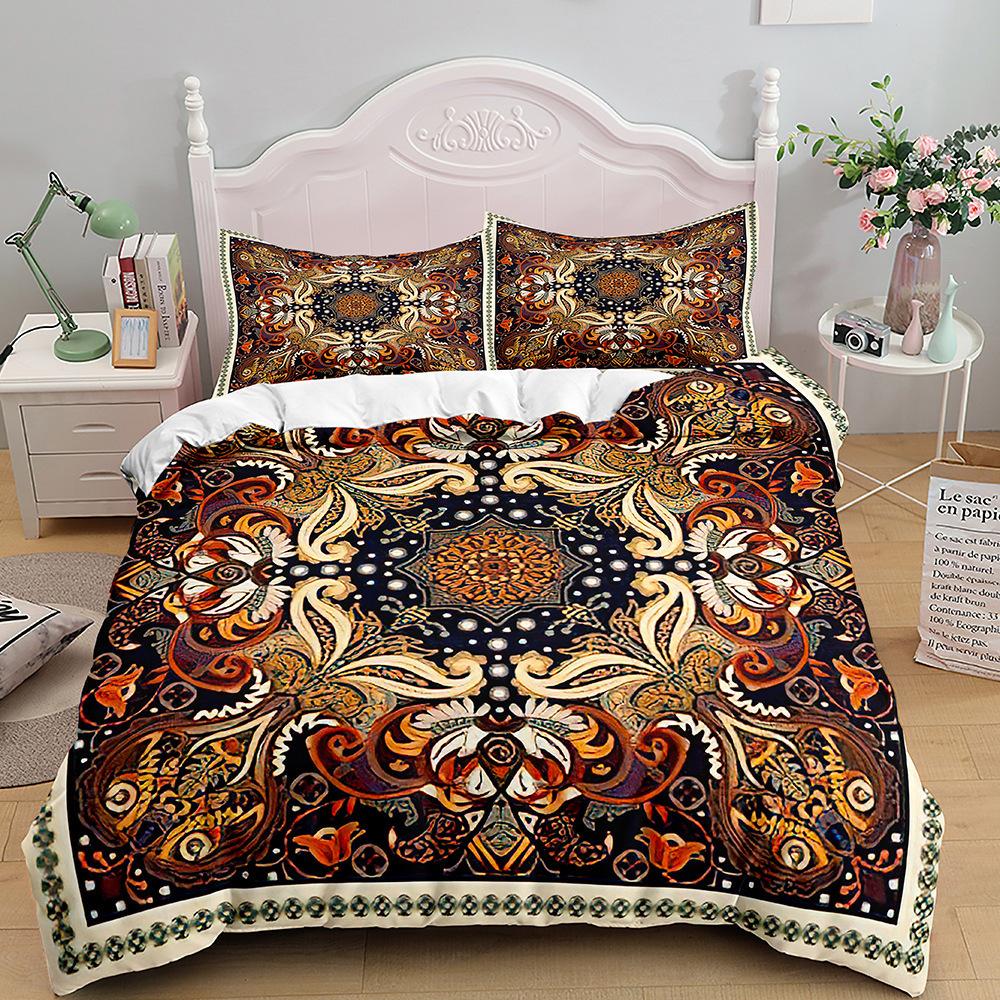 Bohemian Print Quilt Set Three-Piece, Home Textile Bedding