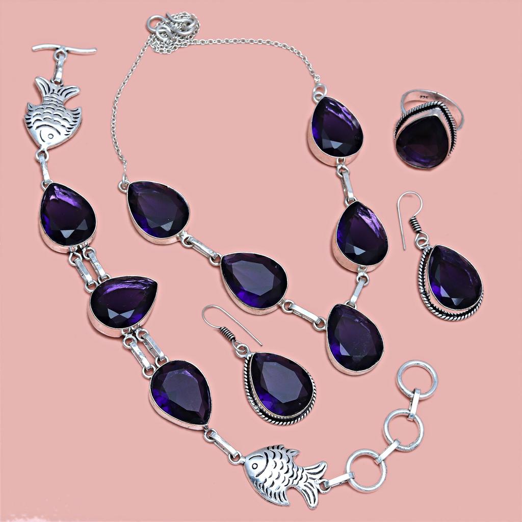 Necklace Bracelet Amethyst Set Jewelry Crystal Quartz Pendant Natural Stone
