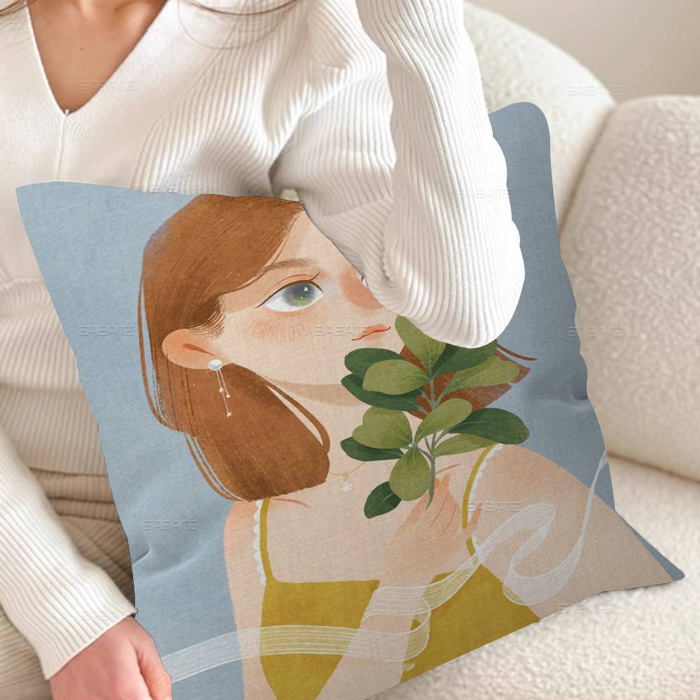 Cartoon Young Girl Personalized Pillow Cover Kids Bedroom Wild Party Decor Pillowcase Kid Birthday Shower Gift