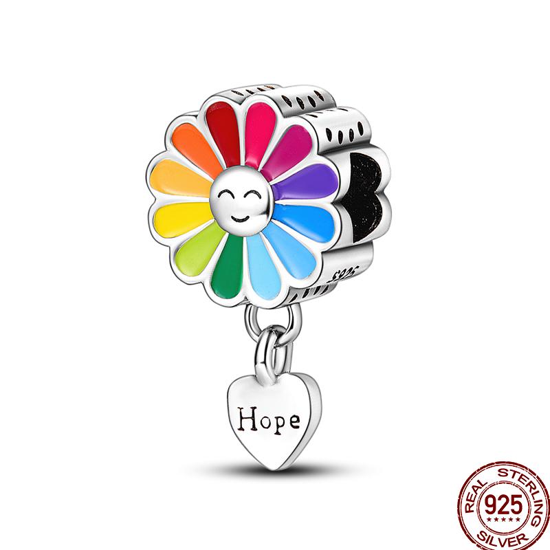 Copper Colored Zircon Rainbow Unicorn Mermaid Flower Charm Beads Suitable For 3Mm Original Bracelet