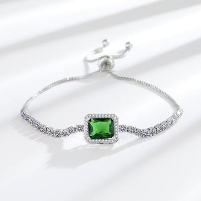 New Fashionable Sugar Cube Emerald Zircon Bracelet for Women Light Luxury Temperament High-end Atmospheric Creative Gift Jewelry