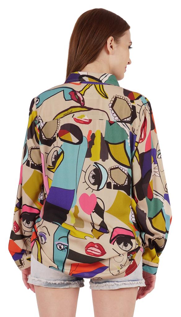 Inkmeso Printed Long Sleeve Oversized Shirt For Women S Loose Fit Button-Down Shirts