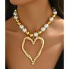 Women's Fashion Big Heart Pendant Necklace Exaggerated Unique Baroque Pearl Chain Love Heart Pendant Double-layer Necklaces