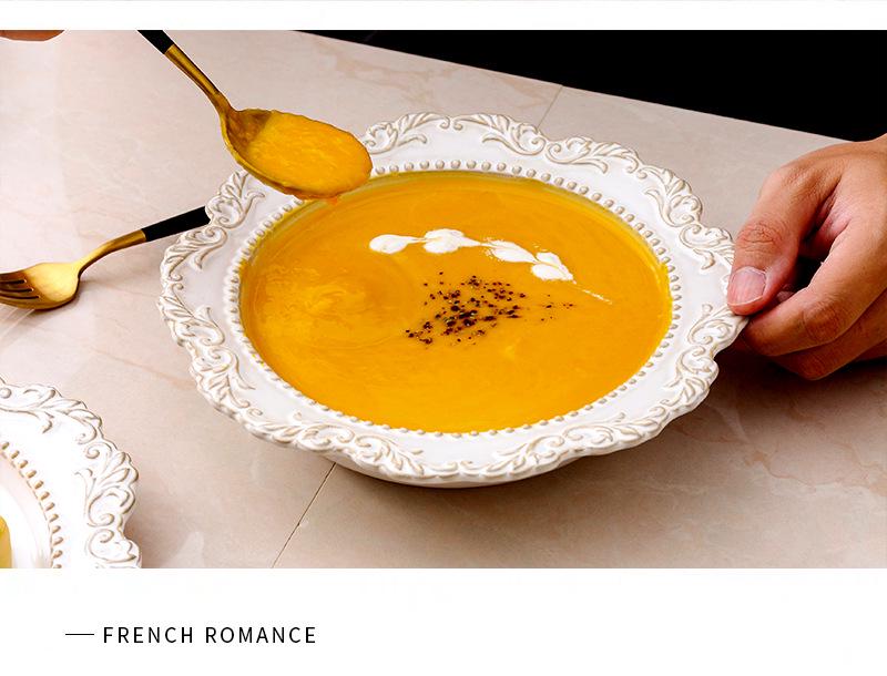 Ensemble de vaisselle en céramique style cour baroque: Vaisselle rétro européenne française avec assiettes à soupe, bols et assiettes plates